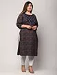 Women Floral Print Pure Cotton Plus Size Straight Kurta (Dark Blue)
