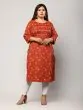 Women Floral Print, Printed Pure Cotton Plus Size Straight Kurta (Dark Red)