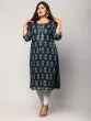 Women Printed Rayon Blue Plus Size Straight Kurta (Blue)