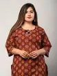 Women Printed Pure Cotton Plus Size Straight Kurta (Brown & Green)
