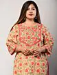 Mirror Work Printed Pure Cotton Women Plus Size Peach Straight Kurta