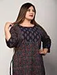 Women Floral Print Pure Cotton Plus Size Straight Kurta (Dark Blue)