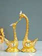 12 Inch Golden Kissing Swan Couple Handcrafted Decorative Figurine