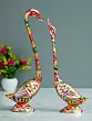 Colorful Metal Kissing Swan Couple Handcrafted Decorative Figurine