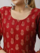 Women Printed Viscose Rayon Flared Kurta  (Maroon)
