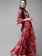 Red & Black Printed Ready To Wear Lehenga & Blouse With Dupatta