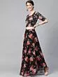 AKS Black & Pink Floral Print Ready To Wear Lehenga & Choli With Dupatta