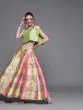Couture Pink & Green Woven Design Ready To Wear Lehenga With Blouse