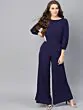 Women Navy Blue Solid Basic Jumpsuit