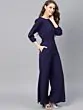 Women Navy Blue Solid Basic Jumpsuit