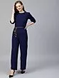 Navy Blue Solid Basic Jumpsuit
