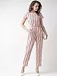 Women Pink & White Striped Basic Jumpsuit