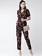 Women Black & Pink Printed Basic Jumpsuit