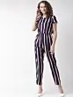Women Navy Blue & White Striped Basic Jumpsuit