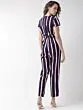 Women Navy Blue & White Striped Basic Jumpsuit