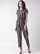 Women Navy Blue & Beige Striped Basic Jumpsuit