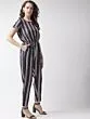 Women Navy Blue & Beige Striped Basic Jumpsuit