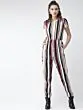 Women Off-White & Burgundy Striped Basic Jumpsuit