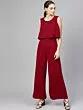 Women Maroon Solid Layered Basic Jumpsuit