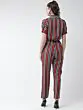 Women Black & Red Striped Basic Jumpsuit