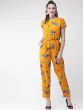 Women Mustard Yellow & Blue Printed Basic Jumpsuit