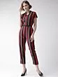 Women Navy Blue & Red Striped Basic Jumpsuit