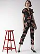 Women Black & Red Printed Basic Jumpsuit