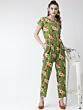 Women Green & Yellow Printed Basic Jumpsuit