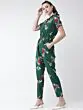 Women Green & Off-White Printed Basic Jumpsuit