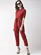 Women Maroon Solid Basic Jumpsuit