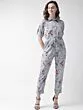 Women Grey & Red Printed Basic Jumpsuit