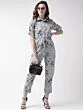 Women Grey & Red Printed Basic Jumpsuit