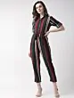 Women Maroon & Black Striped Basic Jumpsuit