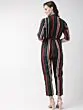 Women Maroon & Black Striped Basic Jumpsuit