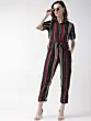 Women Maroon & Black Striped Basic Jumpsuit