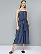 Women Navy Blue Solid Culotte Chambray Jumpsuit