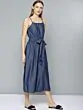 Women Navy Blue Solid Culotte Chambray Jumpsuit