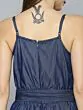 Women Navy Blue Solid Culotte Chambray Jumpsuit
