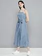 Women Blue Solid Chambray Basic Jumpsuit