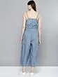 Women Blue Solid Chambray Basic Jumpsuit