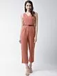 Women Peach-Coloured Solid Wrap Basic Jumpsuit