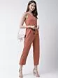 Women Peach-Coloured Solid Wrap Basic Jumpsuit