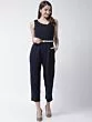 Women Navy Blue Solid Basic Jumpsuit