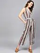 White & Black Striped Basic Jumpsuit