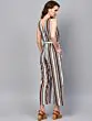 White & Black Striped Basic Jumpsuit