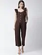 Women Brown Solid Basic Jumpsuit