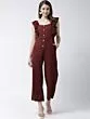 Women Burgundy Solid Basic Jumpsuit