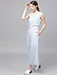 Blue & White Striped Culottes Jumpsuit