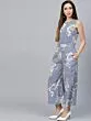 Blue & White Printed Cropped Jumpsuit