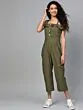 Women Olive Green Solid Basic Jumpsuit
